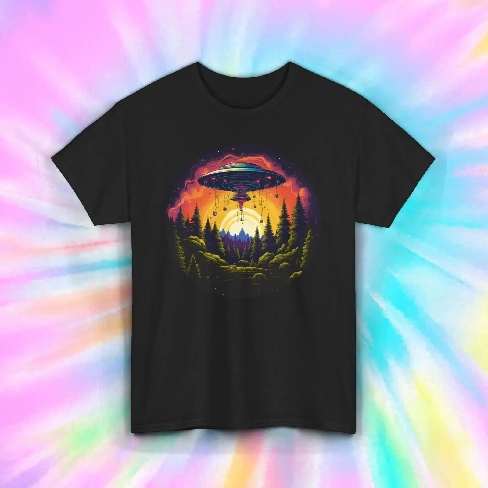 

UFO Alien T-Shirt | Surreal Forest Abduction Graphic Tee | S-5XL