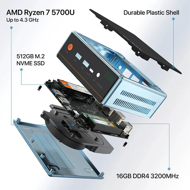 Disponibile AMD Ryzen 7 5700U Wifi 6.0 BT5.2 Mini PC desktop R7 5700U DDR4 16GB 512GB SSD Mini PC da gioco per Windows 11/Linux