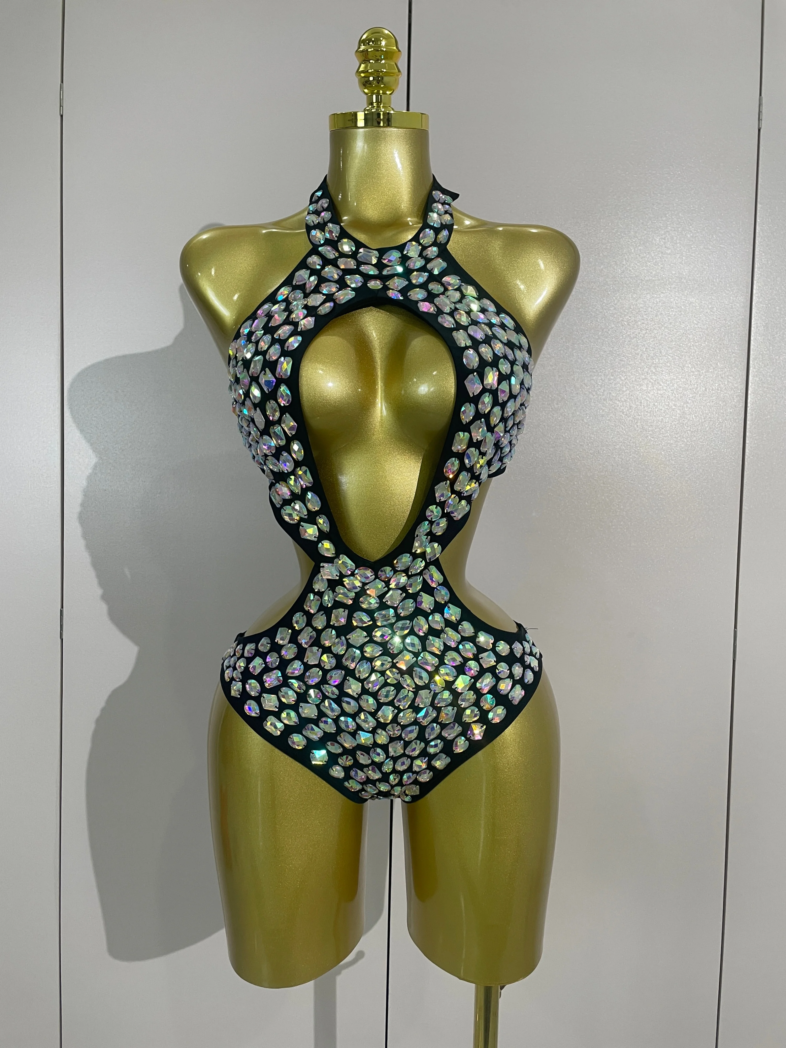 

Женский купальник-боди ручной работы с кристаллами, для сцены и фотосессий, сексуальный, блестящий, с бриллиантами, для бара, бикини