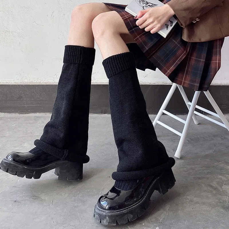 Calentadores de piernas JK de estilo japonés: calcetines de tubo apilables, calcetines superpuestos en forma de campana para mujer, ropa de calle de moda ‌