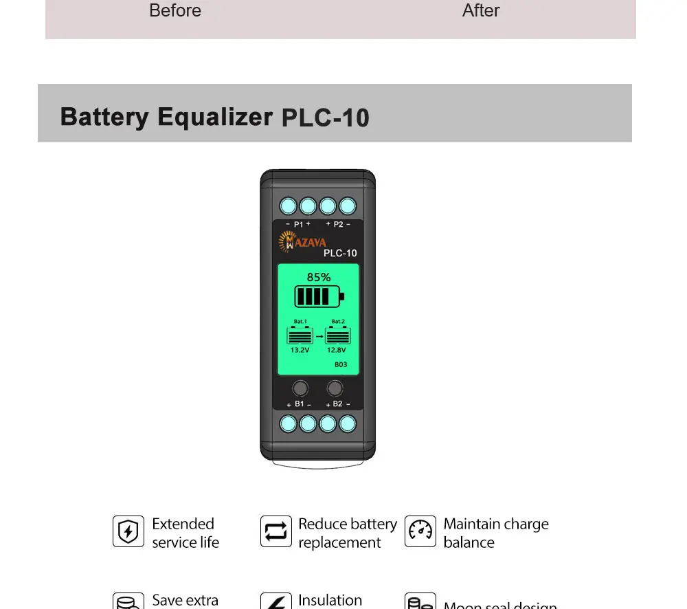 MAZAVA PLC-10 HX02 Battery Balancer 2S 4S 12V 24V 36V 48V 96A ctive LCD Lead Acid Li li-ion LiFePO4 Battery Equalizer Monitor