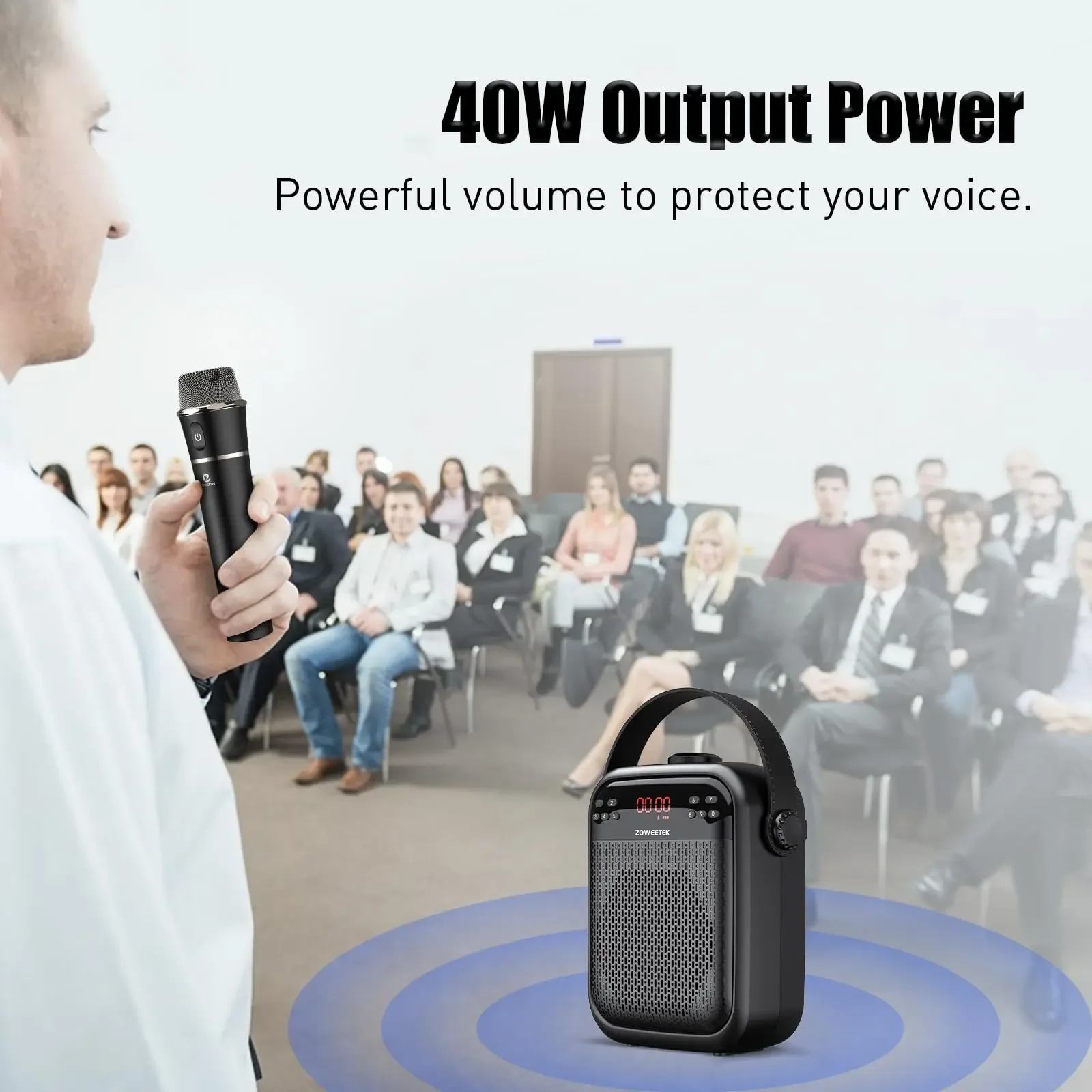 

Беспроводная Bluetooth-колонка ZOWEETEK 25W для улицы с UHF-микрофонами, портативный усилитель голоса для учителей, модель 2026 года