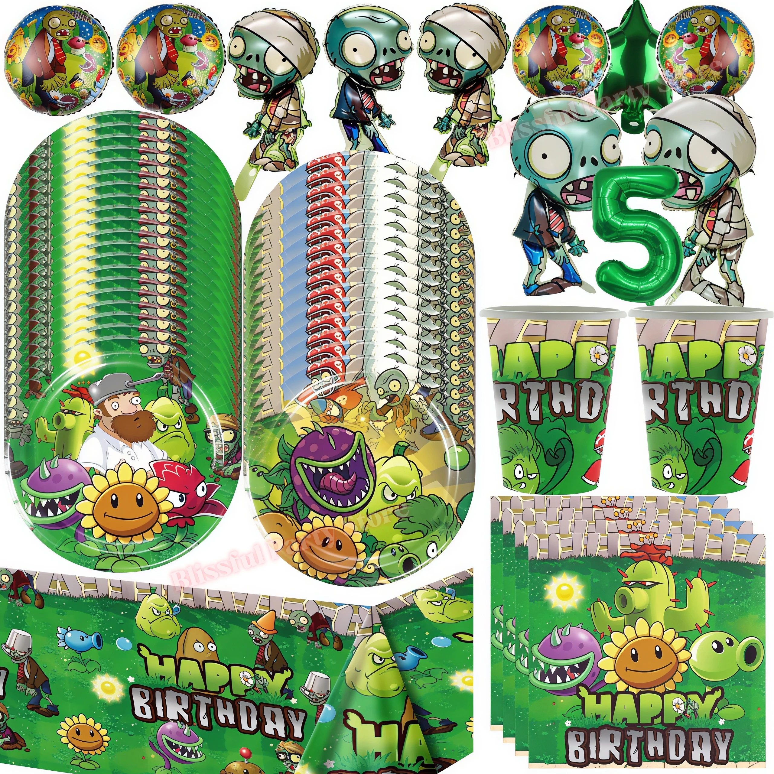 Kit de Decoração para Festa de Aniversário Plants vs. Zombies, Faixa de Feliz Aniversário, Copos e Pratos para Crianças, Presentes e Suprimentos para Chá de Bebê