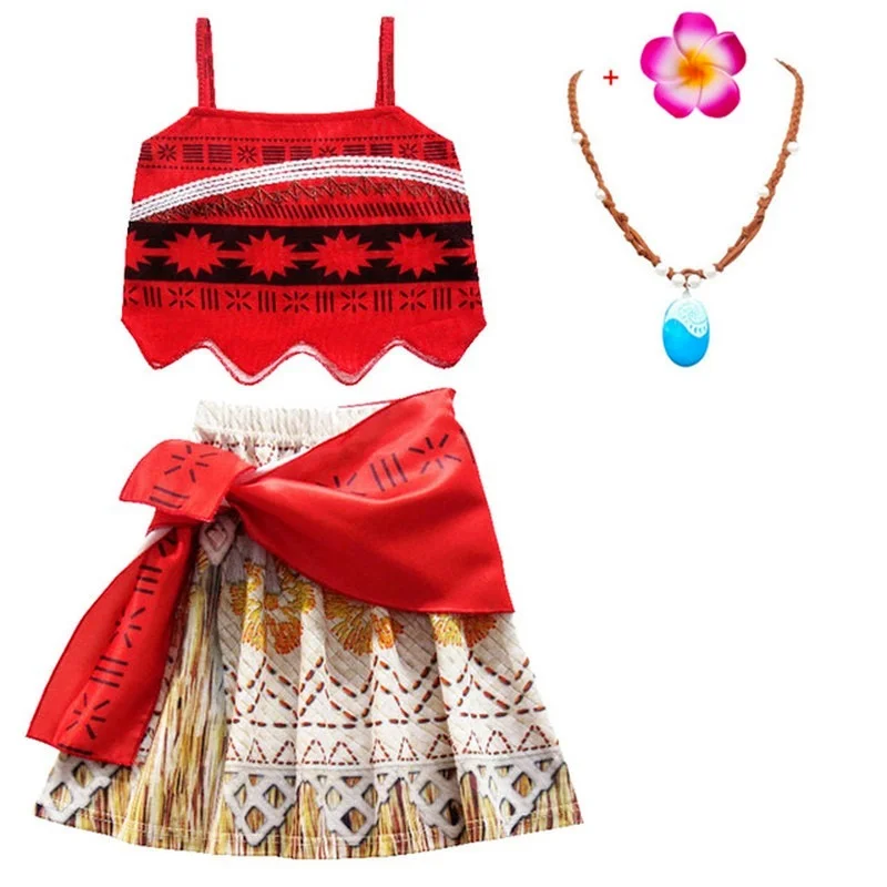 Girls Moana Cosplay Costume for Kids Vaiana Princess Dress + Necklace Halloween Costumes Baby Children Birthday Party Clothes