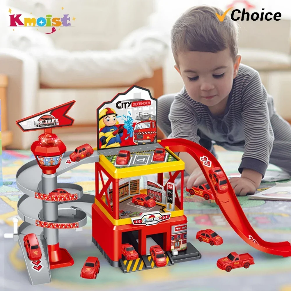 

Rail Car Parking Assembled Runway Inertia Car Engineering Vehicle Children Toy City Garage Alloy Racing Track Toys for Boys Gift