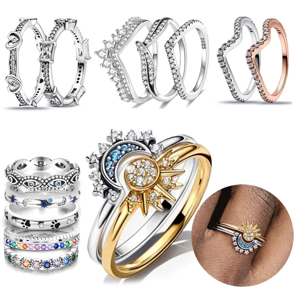 New Silver Colour Ring Stackable Infinite Heart Daisy Flower for Women Original Silver Colour Rings Brand Jewelry Gift