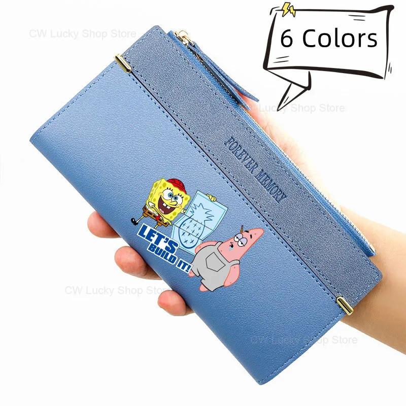 SpongeBob Wallets PU Leather Cartoon Long Purses Cards Holder Fashion Women Zipper Wallet Portable Female Coin Purse Handbags