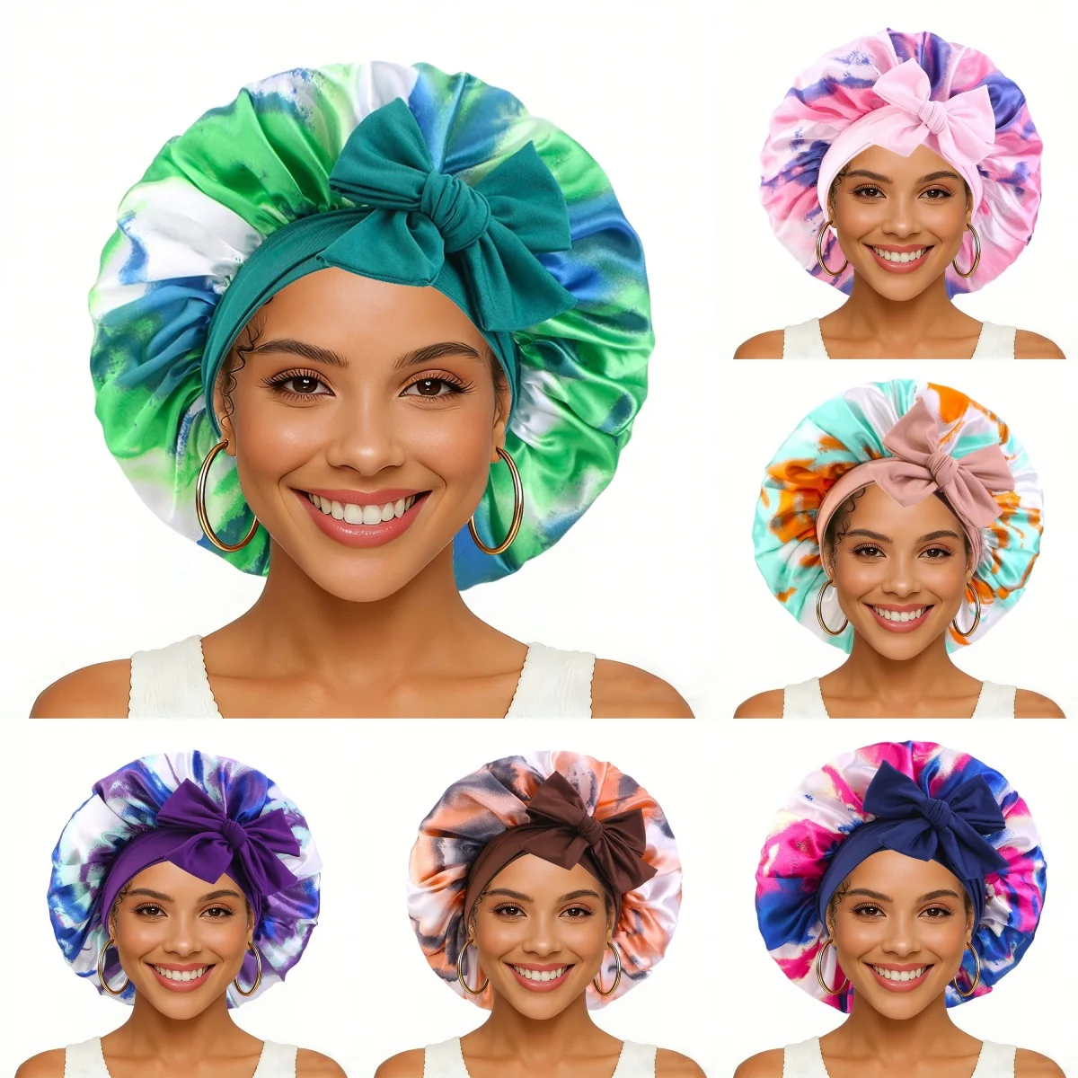 

Модный атласный хиджаб-тюрбан однотонного цвета, шапочка для сна с эластичной завязкой, женская ночная шапочка для душа, головной убор для волос, боннет