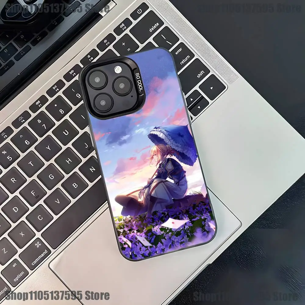 حافظة هاتف V-Violet Evergarden Novel لهاتف iPhone 17,16,15,14,13,12,11,Pro,XS,Max,Plus,Mini,SE4,E غطاء أسود غير لامع مقاوم للصدمات