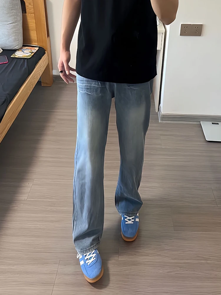 

Ice Blue Lightning Pattern Men's Jeans Summer Sle American High Street Trendy Straight Leg Micro Flared Pants Casual Youth