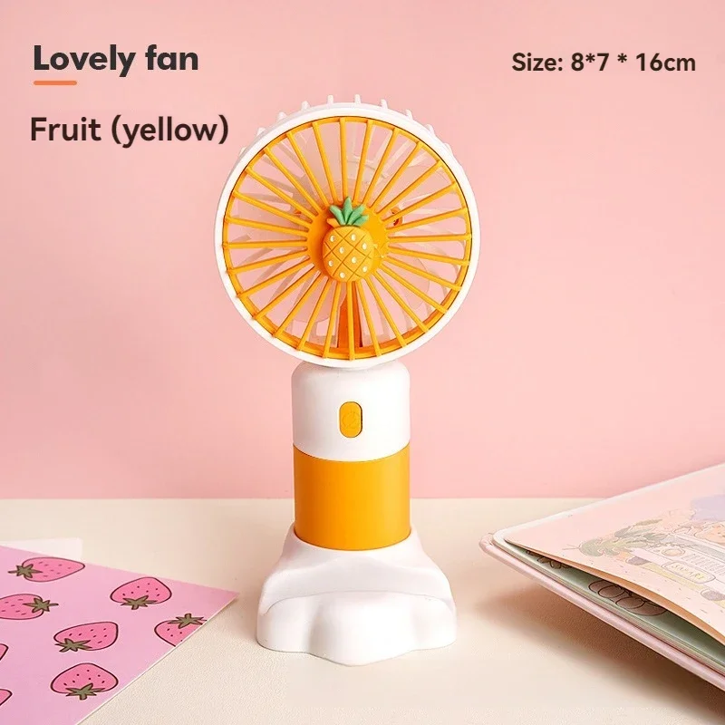 New Mini Handheld Electric Fan Cartoon Fruit Shaped Silent Three Speed Regulation with Base USB Rechargeable Portable Mini Fan