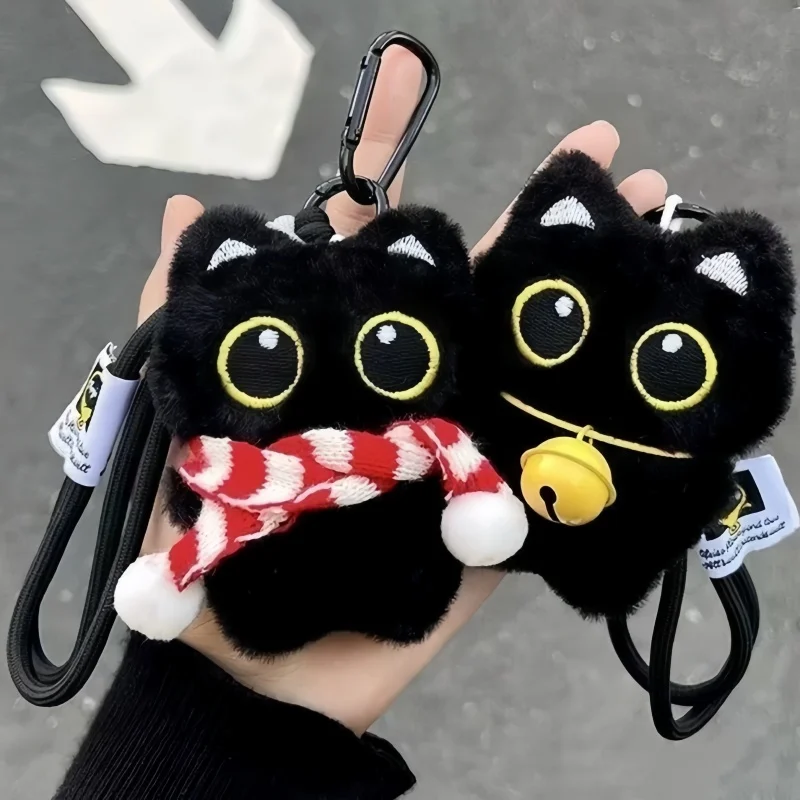 Cute Little Black Cat Rock Music Backpack Pendant Plush Doll Doll Car Keychain Pendant Gift For Students Trendy Play Luoxiaohei