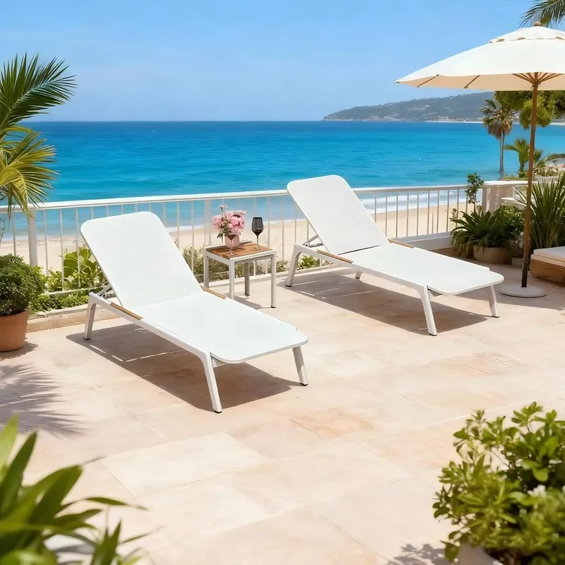 Adjustable Outdoor Recliner Set with Waterproof Cushion for Poolside Terrace Villa Garden Leisure Sunbed Furniture Relaxing
