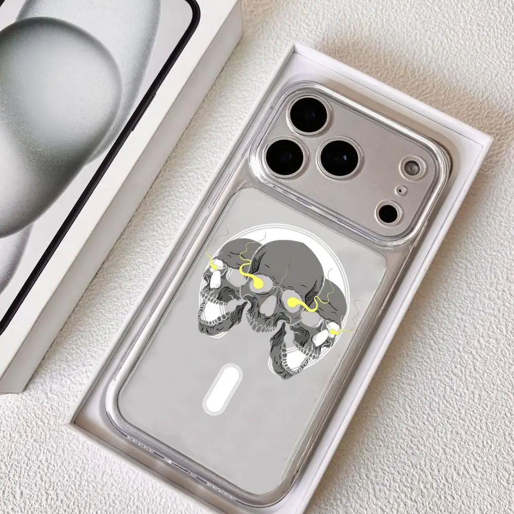 Cool Skulls Phone Case For iPhone 17-12 Pro Max Plus Magnetic Clear Case Slim Wireless Charging Magsafe Compatible