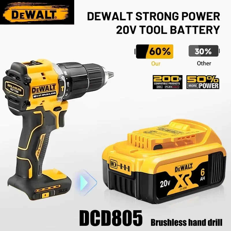 Original 100% Dewalt 20V XR Battery Power Tools DCD805 Dewalt 20V Battery DCB206 6000mAh DCB205 5Ah DCB184 DCB1104 Fast Charger