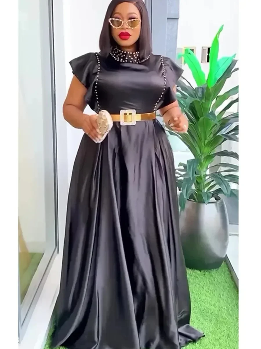 Abiti africani eleganti personalizzati per le donne 2024 Abito lungo da festa di nozze senza maniche moda estiva Abito da sera taglie forti Ladi