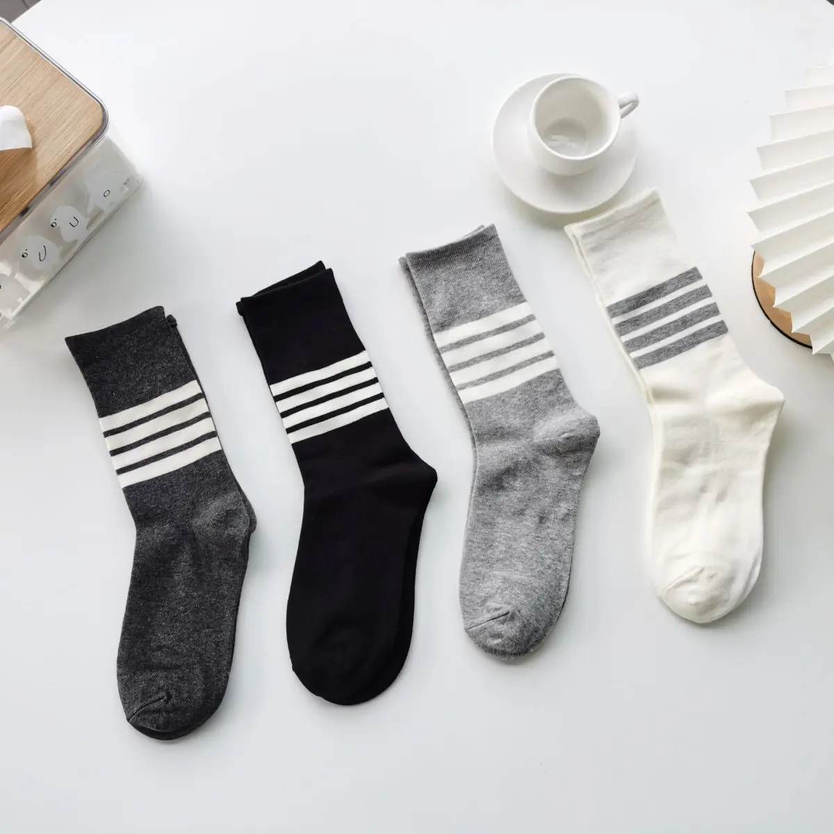 3 أزواج من الجوارب النسائية المخططة بألوان مختلطة، جوارب نسائية مريحة غير قابلة للانزلاق، جوارب كلاسيكية كاجوال للارتداء اليومي #6