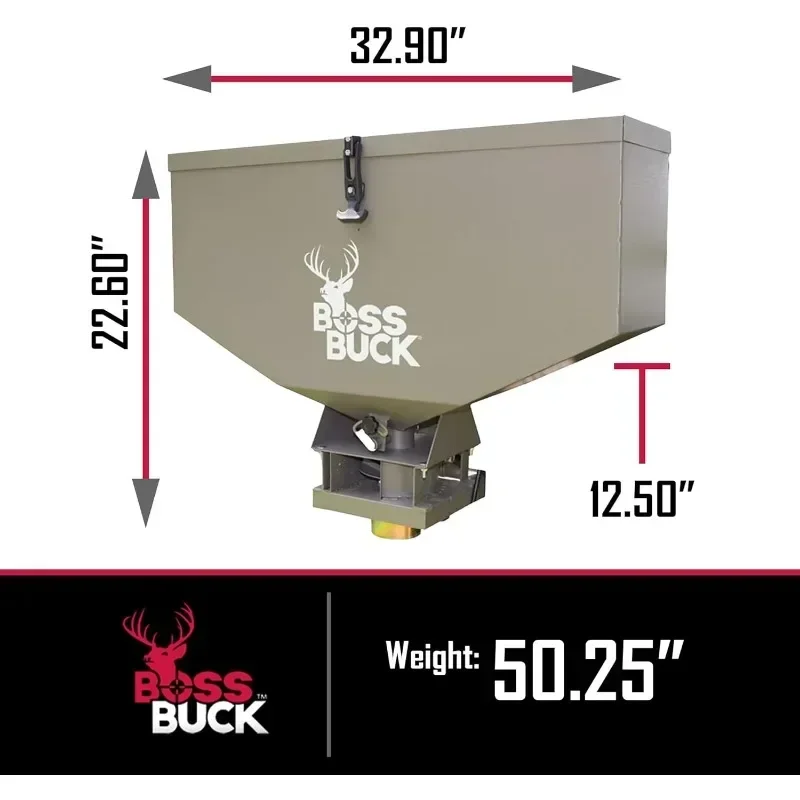 Esparcidor de capacidad Boss Buck de 80 LB |   Alimentador ATV de caudal ajustable, duradero, versátil y espacioso |   Alimento, Sal, Fertilizante