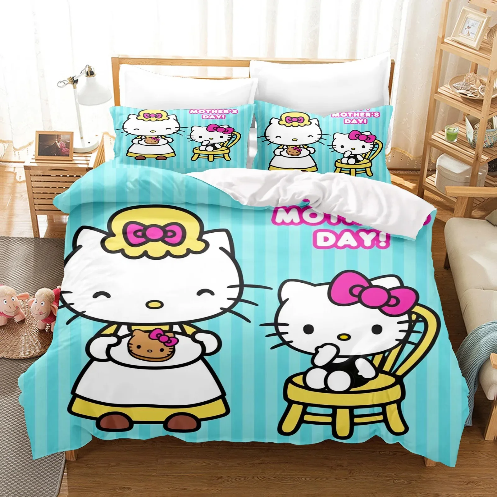 Sanrio HelloKitty Quilt Cover Pillowcase, Bedding Set Home Bedroom comforter sets, Children's Quilt Cover Gift