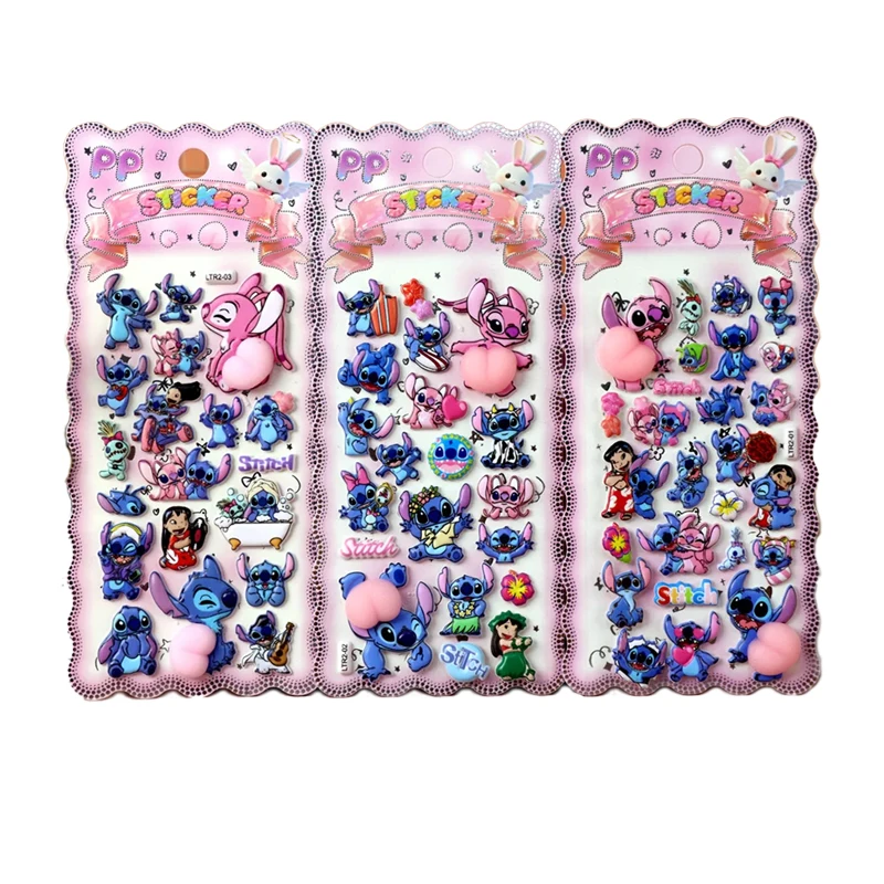 สติกเกอร์ 3 มิติแบบนูน-บับเบิ้ล นุ่ม ยืดหยุ่น รูปทรงก้น พร้อมลายการ์ตูนสติทช์และซานริโอ เหมาะสำหรับตกแต่งเคสมือถือเด็ก