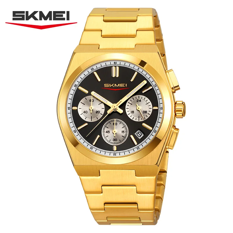 SKMEI 9371 New 2025 Men's Quartz Watch Business Stainless Steel Waterproof Chronometer Calendar Watch Men's Edition Reloj Hombre