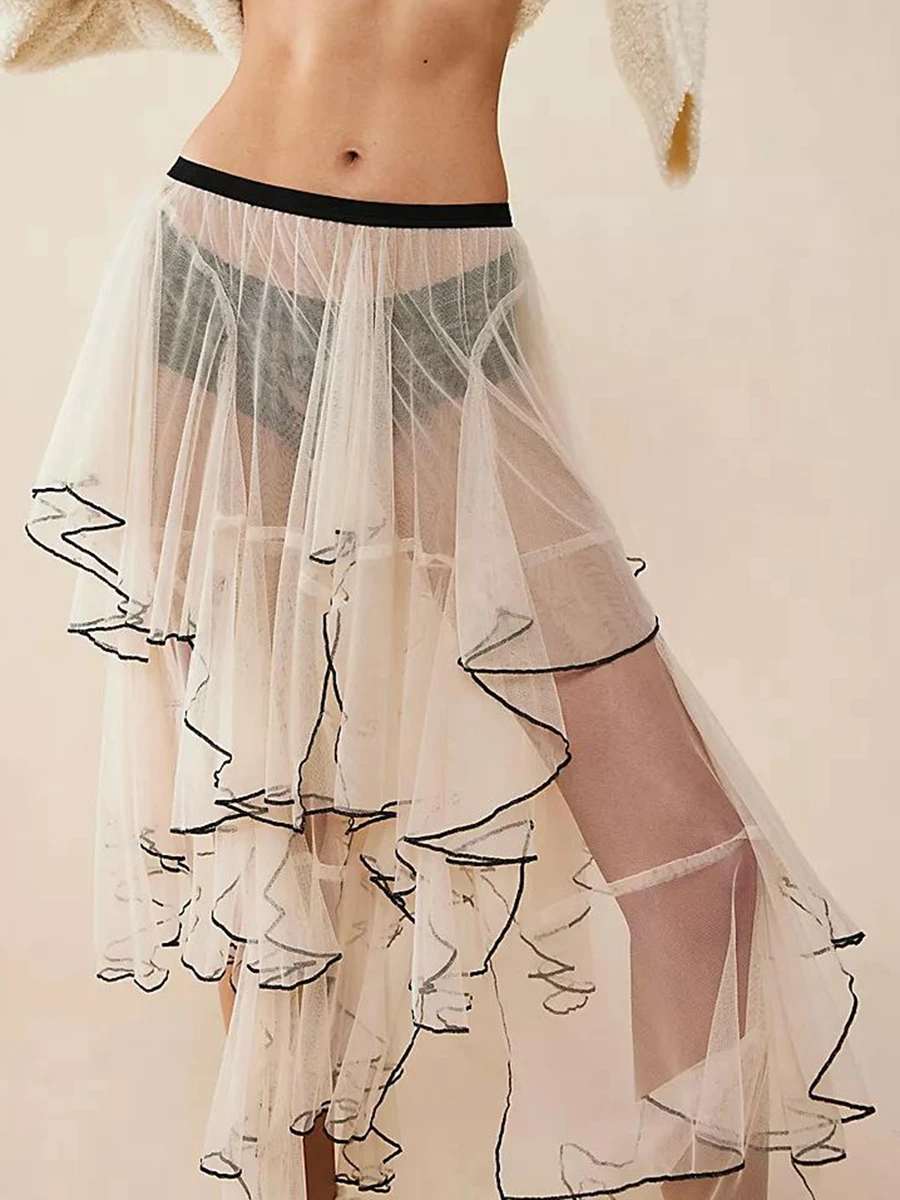 Women s Tulle Skirt Elastic Waist Fairy Mesh Layered Tutu Skirt High Low Irregular Prom Party A-Line Skirt