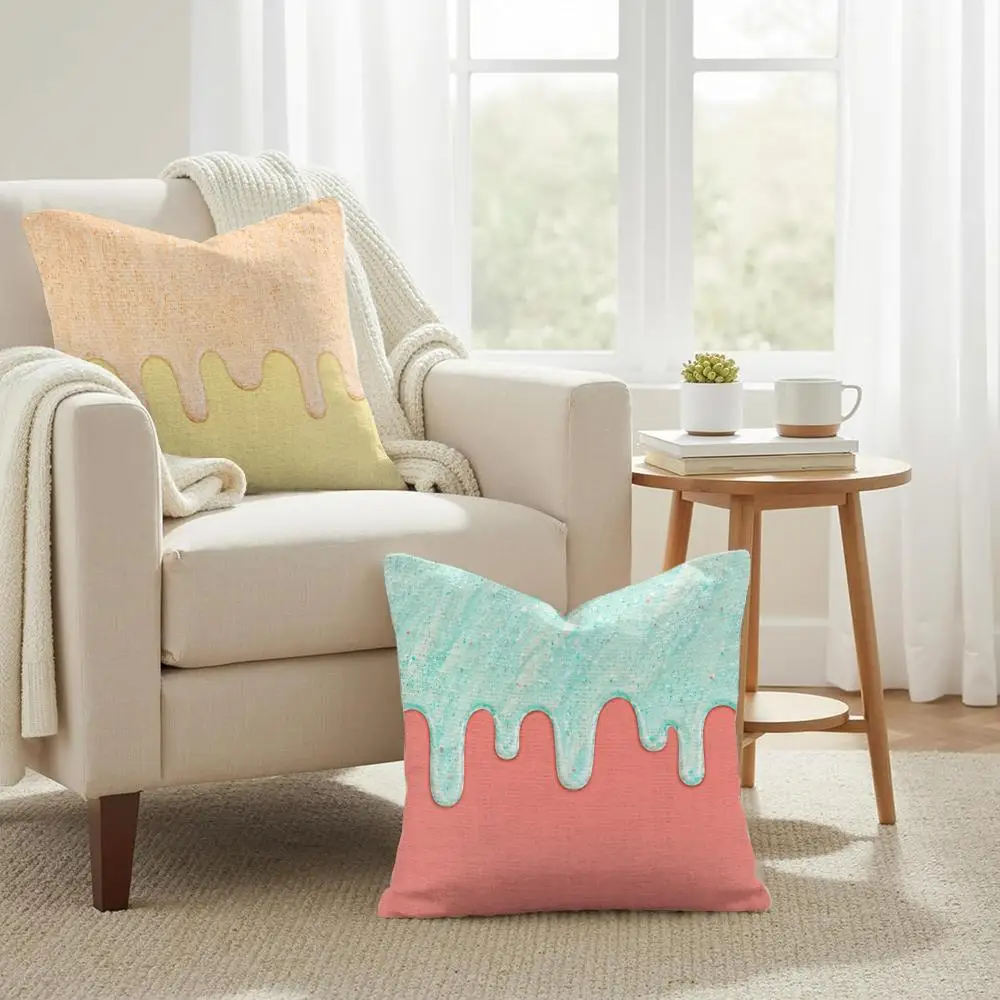 Pastel Frosting Drip Texture Cushion Cover Summer Coolness Linen Organic Fabric Sofa Pillow Case Double-Sided Home Decor