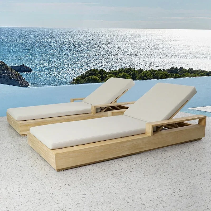 Luxury Outdoor Furniture Wooden Lounge Chair Table Elegant Outdoor Sunbed for Beach or Sunbathing Durable for Exterior Use