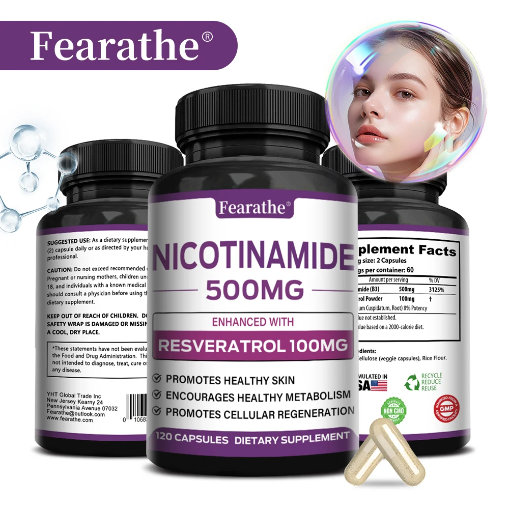 Fearathe Niacinamide Capsules 500MG, Promote Cell Health and Repair, Metabolism, Skin Health, Vegan Capsules, Non-GMO