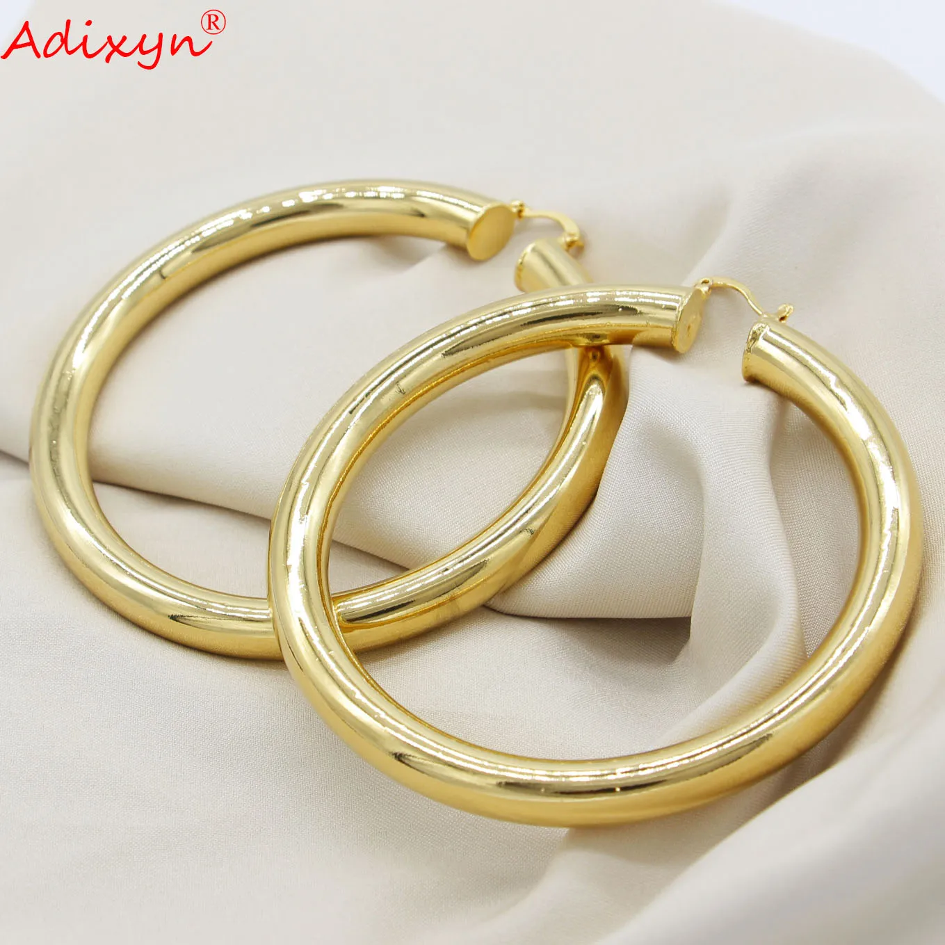 Adixyn Gold Plated Color Hoop Earring Big Size For Lady Woman Copper Popular Extra Large Special Hollow