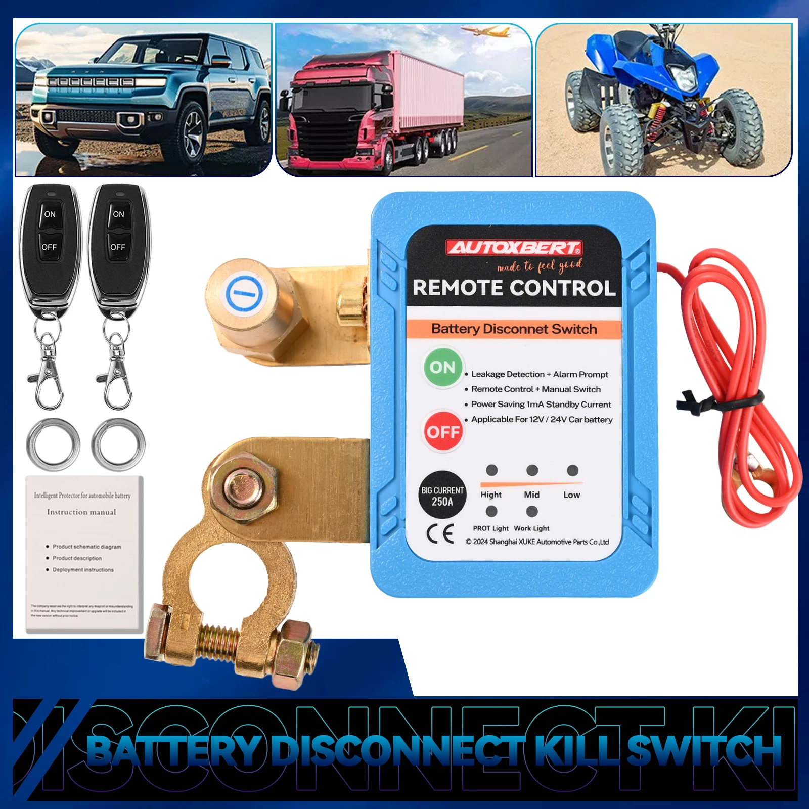 Wireless Dual 12V 240A Car Kill Switch Automatic Power Shut Off Switch Automatic Remote Battery Disconnect Relay Master Isolator