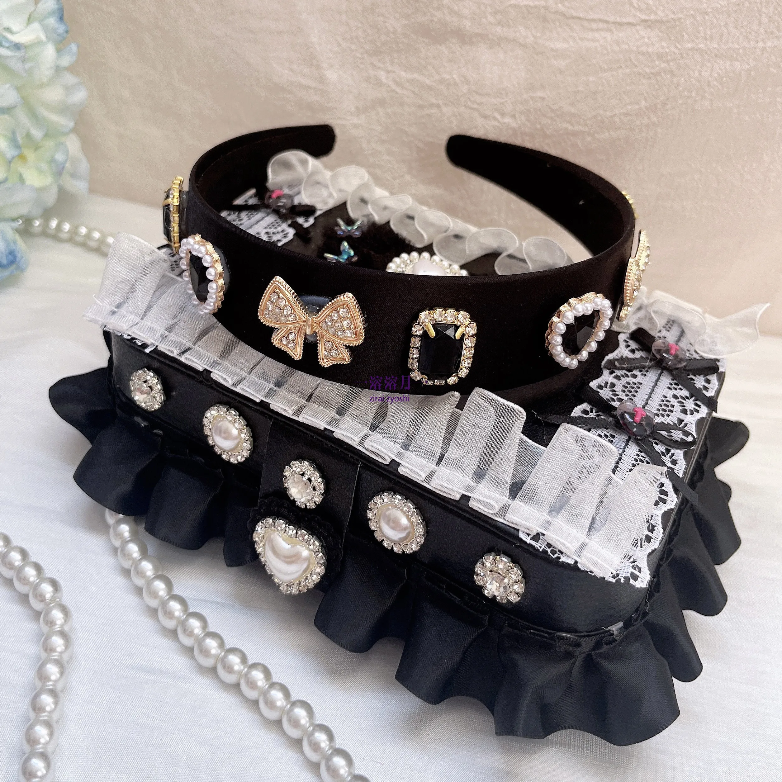 Bandeau rectangulaire en forme de cœur pour fille, fait à la main, Style japonais, mignon, pour femmes, douce Lolita, nœud en strass, pince à cheveux, accessoire