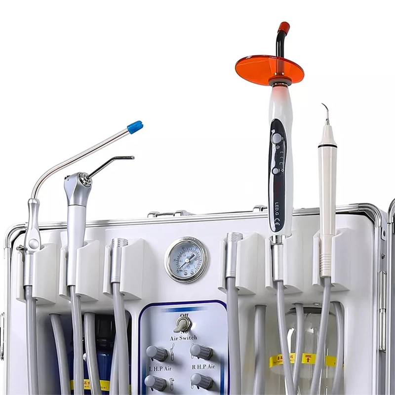 Portable Dental Delivery Unit Air Compressor Suction System 6Hole with Light Curing Ultrasonic Scaler Portable Dental Unit