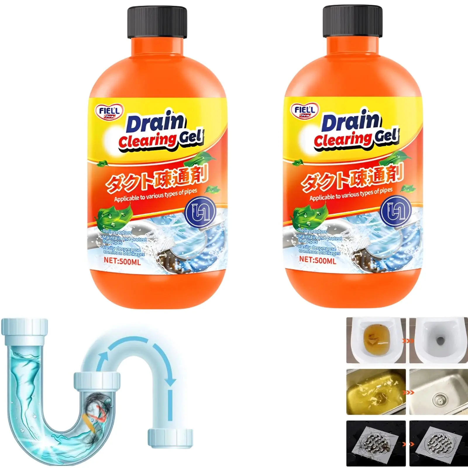 Pipe Unish Pipe Cleaner Liquid Type Bottles for Pipe Cleaning Bathtub Drain Sink Clog Removal Large Capacity Toilets Washbasins