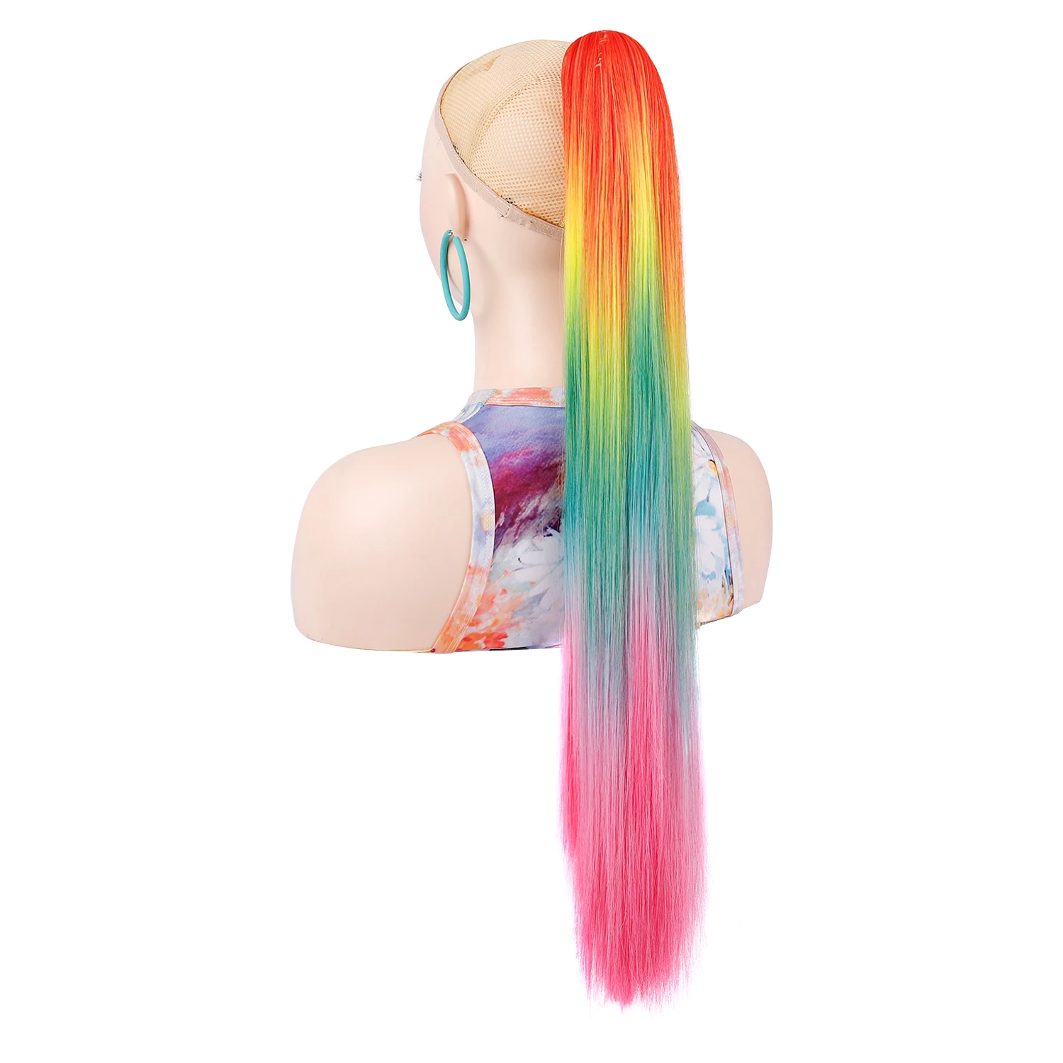 Zolin rabo de cavalo arco-íris ombre cor gradiente longo reto rabo de cavalo extensão do cabelo com garra estilo instantâneo peruca para mulher