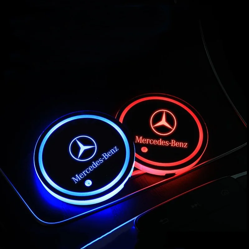 Car LED Cup Holder Light Mats Car Coasters Bottle Atmosphere Light For Mercedes Benz B/C/E/S Class A Class C200L GLC GLK CLA