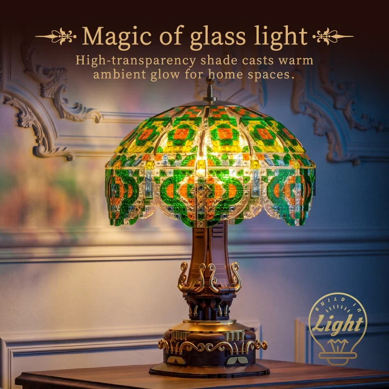 MOC 2365PCS Green Shadow Gilded Light Desk Lamp LED Building Blocks Creative Desktop Decoration DIY Model Puzzle Toy Gift