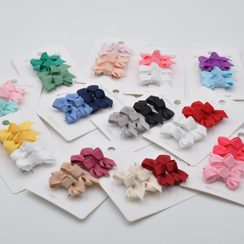 100Pcs/Lot 1.4inch  Mini Grosgrain Ribbon Bow Hair Clips Tiny Bow Hairpins For Kids Baby Girl Hair Accessories