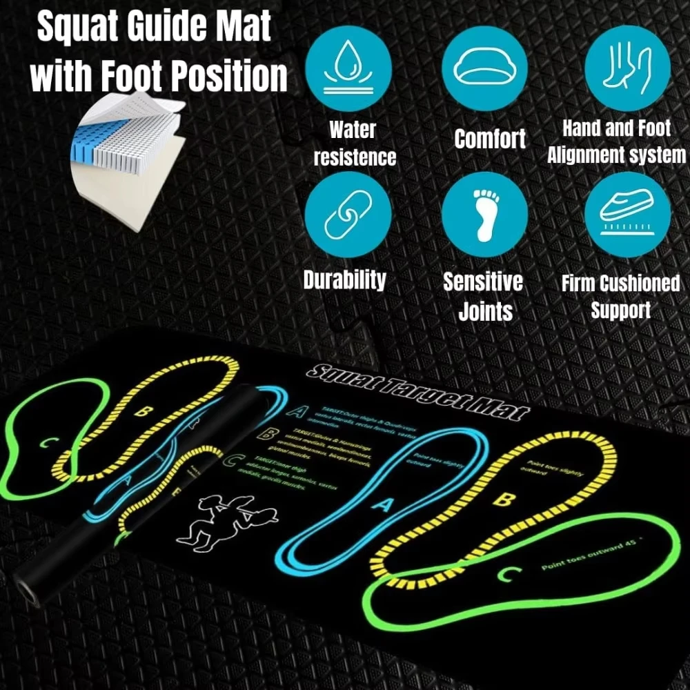 Estera sentadillas bicolor de 35x80cm, antideslizante y duradera con instrucciones, adecuada para gimnasio en casa, sala de estar y dormitorio