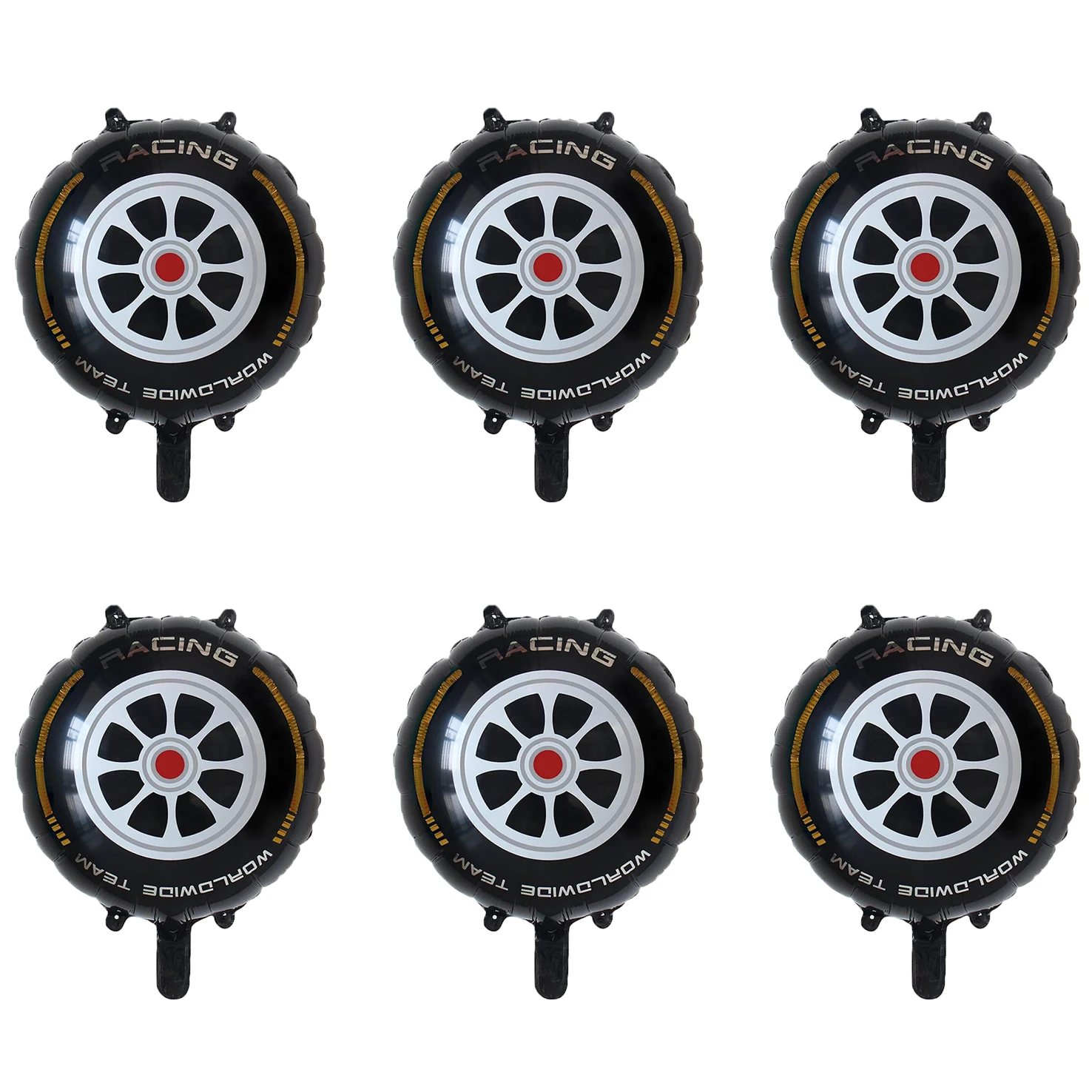 مجموعة بالونات زخرفية للعجلات ، حفلة موضوع السباق ، أبيض وأسود ، مربع ، 6 عبوات ، 18 بوصة