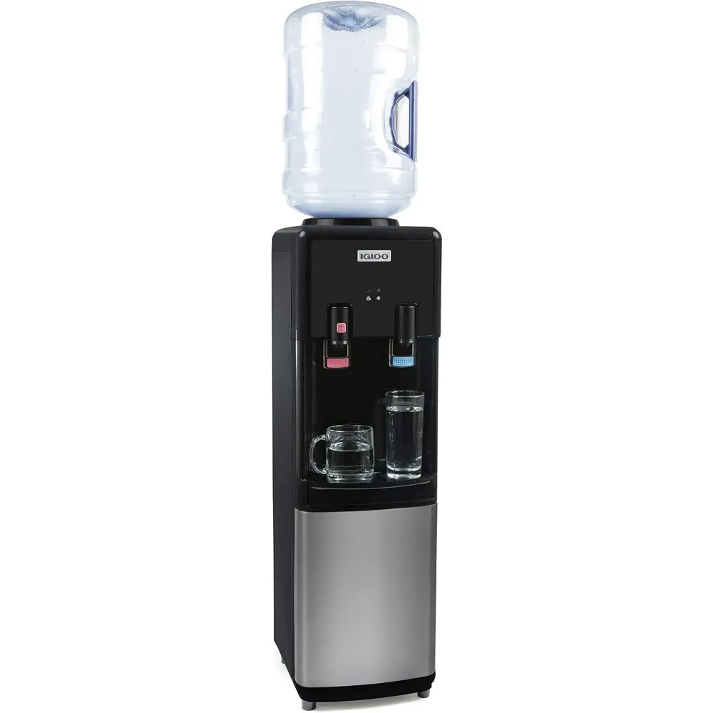 Igloo Top Loading Water Cooler Hot & Cold Dispenser Black & Stainless Steel Holds 3 & 5 Gallon Jugs for Homes,Kitchens Offices
