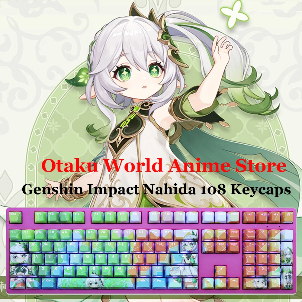 Game Genshin Impact Anime Nahida Transparent PBT Key Cap Computer Keyboards 108 Key Caps Personalized