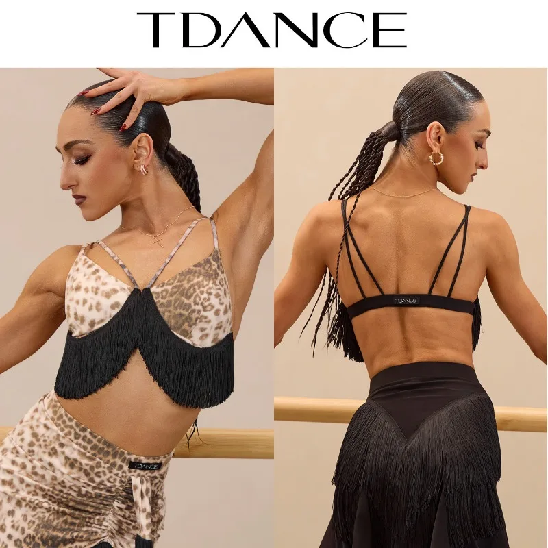Customized TDANCE Balloom Modern Dancewear Professional Latin Women's Cross Strap Tassel Vest Dynamic Tassel Practice Top GL-345