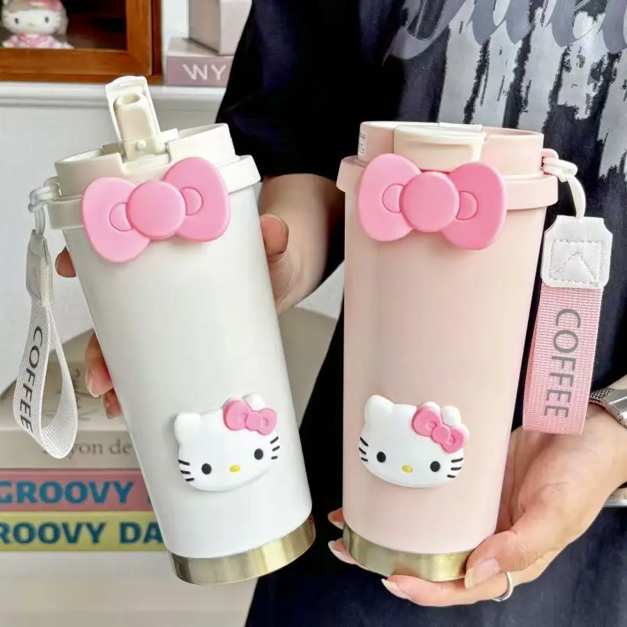 Hello Kitty бутылка для воды из нержавеющей стали, мультяшная изолированная кофейная чашка, 500 мл, большая емкость, термос, портативная дорожная кружка, подарок