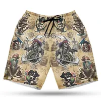 Funny Pirate Animal Skull Graphic Beach Shorts Casual Hawaiian Parrot Cat 3D Printed Shorts Men'S Clothing Swimming Trunks