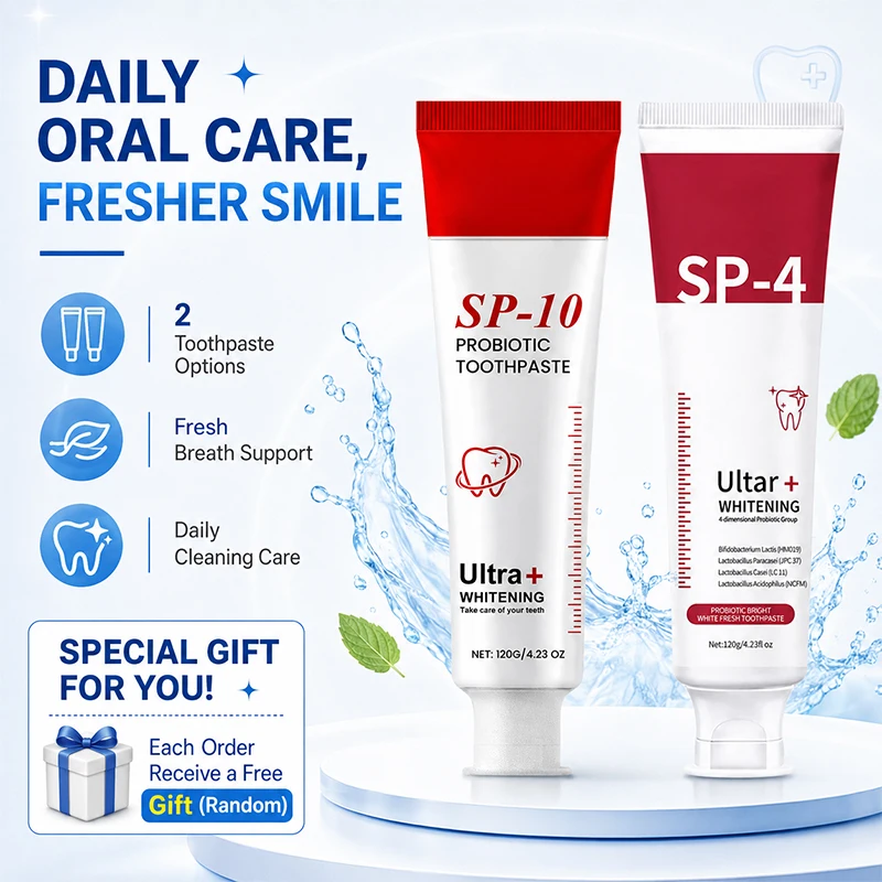 SP-10 and SP-4 Probiotic Whitening Toothpaste Set Ultra+ Brightening Formula Teeth Whitening Breath Freshening Oral Care for Adults 120g Each
