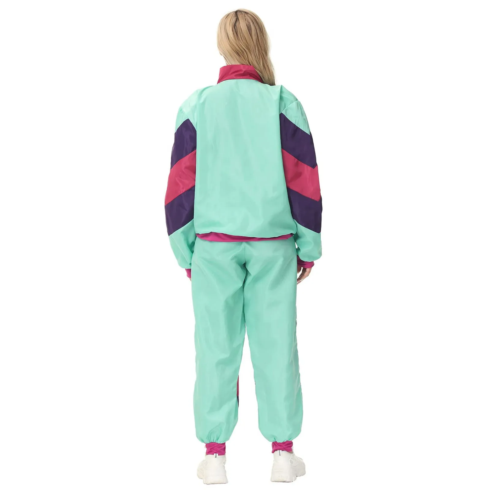 Adult Women And Man 80s Tracksuit Set Retro Hip Hop Windbreaker Disco Tracksuit Colorblock Loose Fashionable Two Piece Outfits