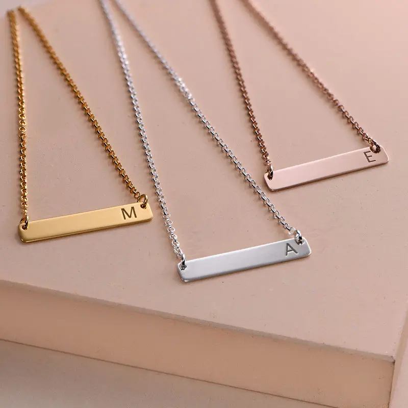 Custom Name Necklace for Women with 50cm Chain Personalized Stainless Steel Strip Necklaces Jewelry for Women Mother's Day Gift