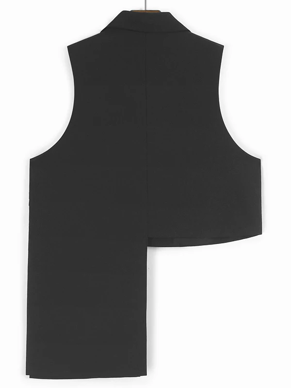 SuperAen 불규칙한 양복 칼라 블랙 조끼 2025 봄과 여름 새로운 느슨한 민소매 틈새 디자인 재킷