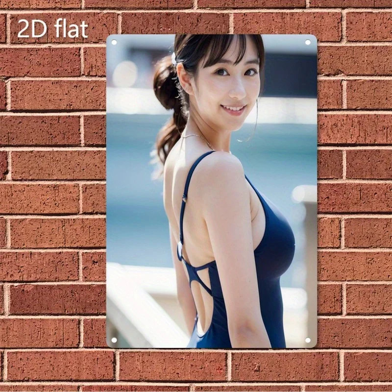 

Rustic Retro Advertising Sign for Home Decor，Metal Poster - Korean Drama-Inspired Female Portrait - Heavy-Duty Iron Plate - Back